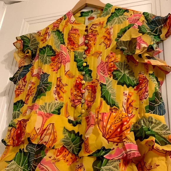 Farm Rio Yellow Beaks and Banana Tiered Ruffle Dress - Picture 2 of 12